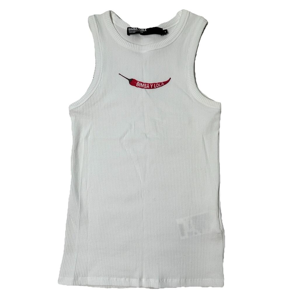 Bimba Y Lola Ribbed White Tank Top Pepper Graphic Designer Minimalist S